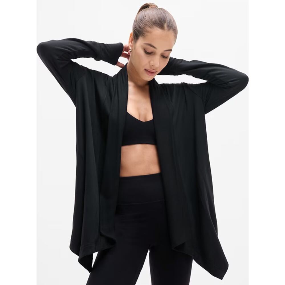 Athleta Pranayama Restore Black Long Sleeve Wrap Sweater Women's Size XL